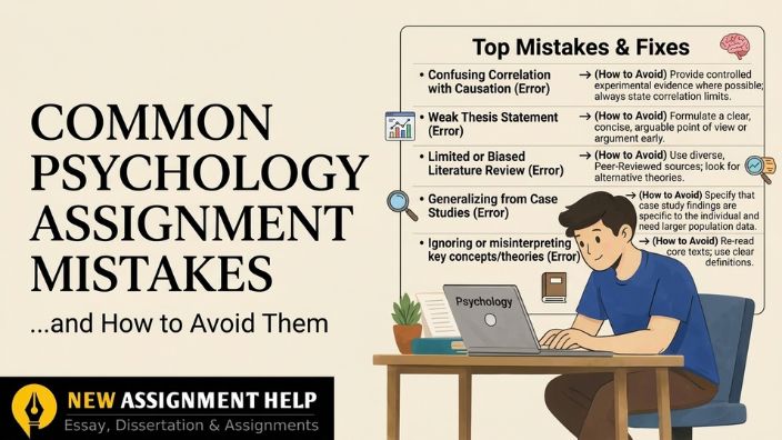 Student studying psychology assignment and planning research to avoid common mistakes